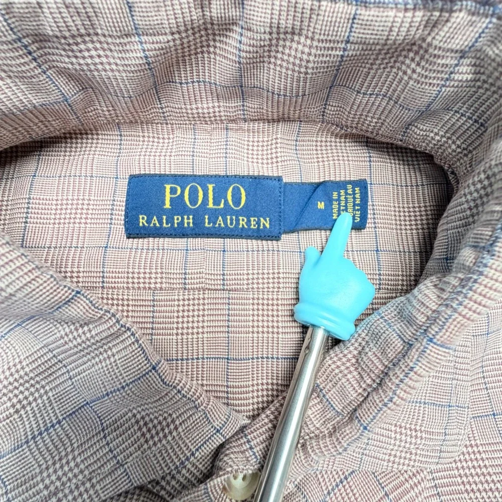 Ralph Lauren Mens Medium Brown Plaid Cotton Button Down Shirt Preppy Neutral